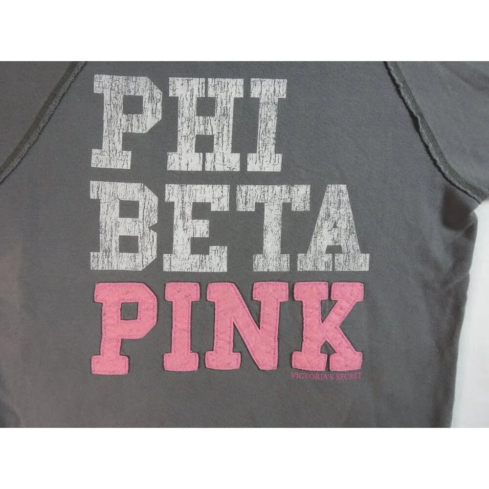 Victoria’s Secret Pink Hoodie Size Small Gray Phi Beta Pink Pullover Sweatshirt - Picture 3 of 5
